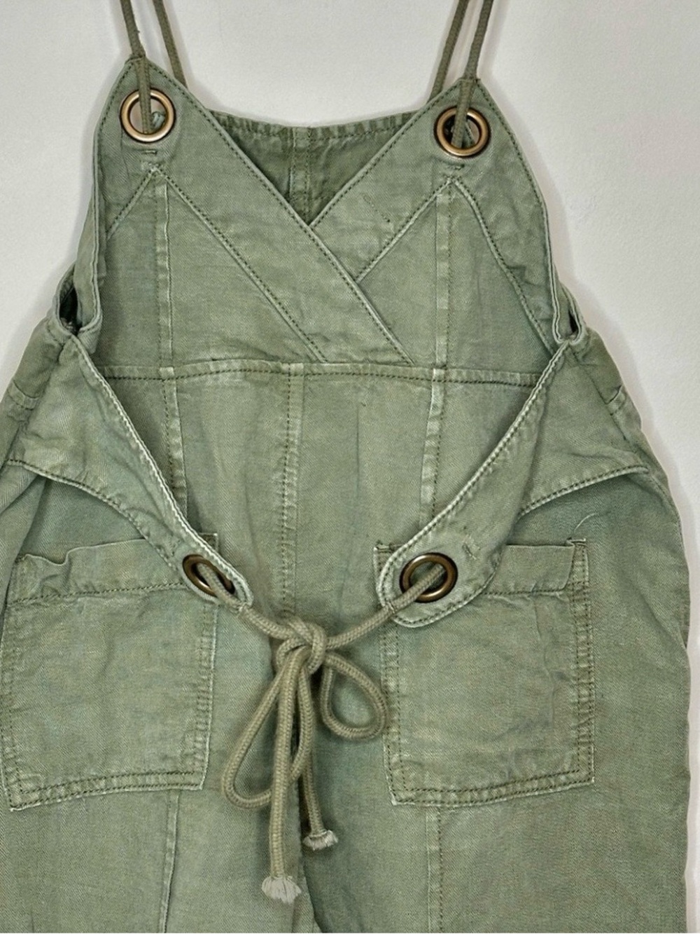 Anthropologie Asha Bib Utility Overalls Jumpsuit Army Green Sz M Linen Blend - Picture 3 of 8